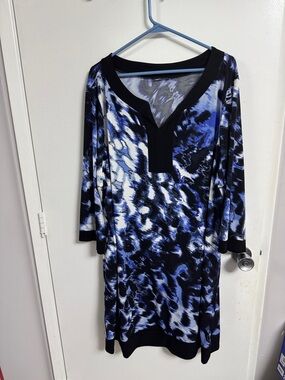 Blue & Black Abstract Print Tunic Dress